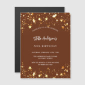 誕生日ブラウン金ゴールドスターズ マグネット招待状 (正面/裏面)