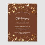 誕生日ブラウン金ゴールドスターズ マグネット招待状 (正面)