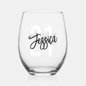 誕生日ブラシスクリプトモダン ステムなしワイングラス (裏面)