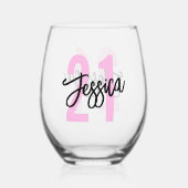 誕生日ブラシスクリプトモダン ステムなしワイングラス (正面)