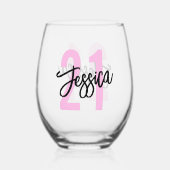 誕生日ブラシスクリプトモダン ステムなしワイングラス (裏面)