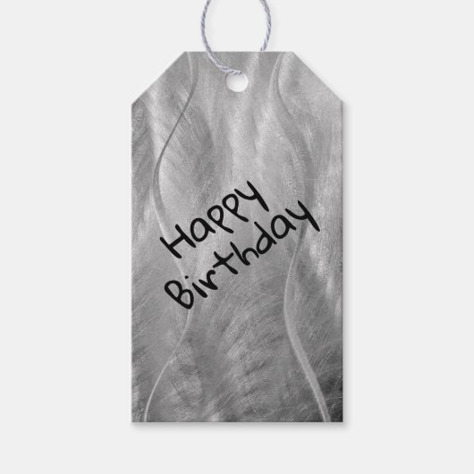 誕生日ブラシ仕上げ金属抽象芸術 ギフトタグ (正面)