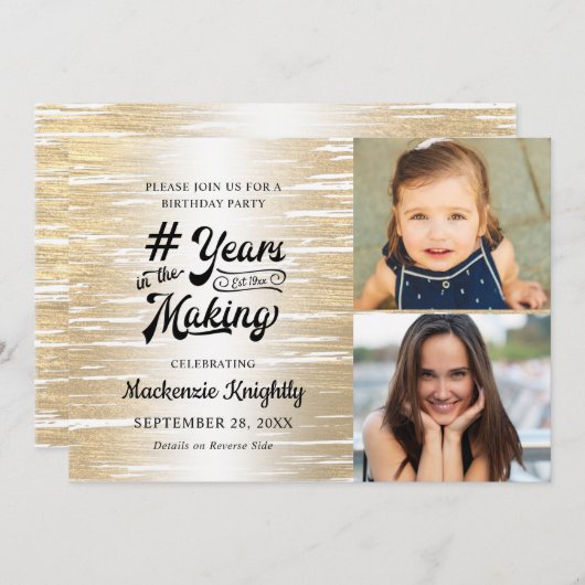 誕生日ブラシ付き金ゴールドの制作年2写真 招待状