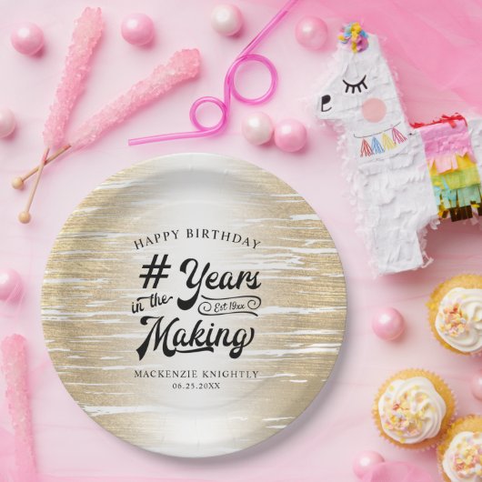 誕生日ブラシ付き金ゴールド年MAKING紙Pl ペーパープレート (パーティー)