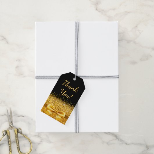 誕生日ブラックエレガント金ゴールド感謝していユー ギフトタグ (より糸付き)