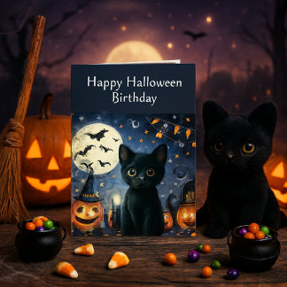 誕生日ブラックキャットハロウィーン カード