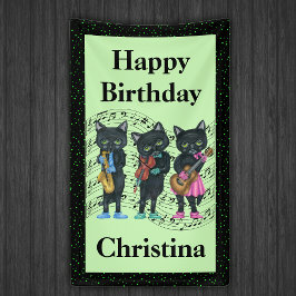 誕生日ブラックキャットミュージシャン楽器音楽バー 横断幕