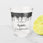 誕生日ブラックグリッタードライブ名 ショットグラス (正面)