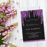 誕生日ブラックグリッタードリップパープルシモダンック 招待状<br><div class="desc">21ガーリー日(まフェミニンたは任意の年齢)の誕生日パーティーの招待。前面：シックな黒の背景。暗飾紫のフェイクグリッタードリッ絵を描プとして。名前とパーティー・詳細のパーソナライズおよび追加名前は手書で書いたスタイルの台本と淡い紫の色の文字。戻る：黒い背景とフェイクグリッターの乾燥。</div>