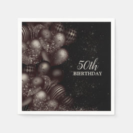 誕生日ブラックグリッターバルーン輝くパーティー スタンダードカクテルナプキン