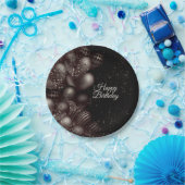 誕生日ブラックグリッターバルーン輝くパーティー ペーパープレート (パーティー)