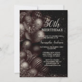 誕生日ブラックグリッターバルーン輝くパーティー 招待状 (正面)