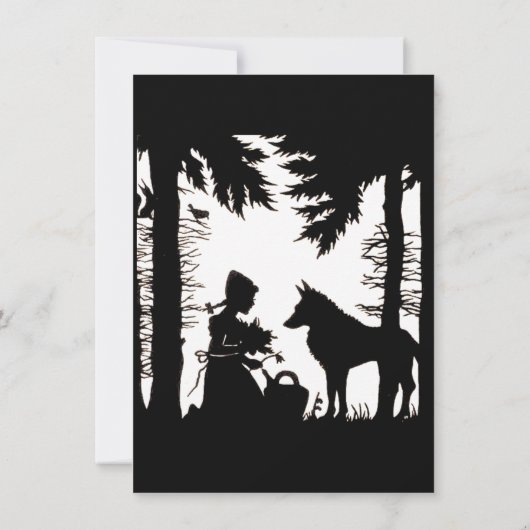 誕生日ブラックシルエットレッドライディングフードウルフ 招待状 (裏面)