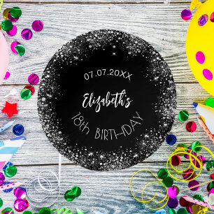 誕生日ブラックシルバーグリッターガールネーム ペーパーボウル