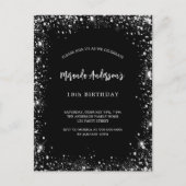 誕生日ブラックシルバーグリッターグラマラス インビテーションポストカード (正面)