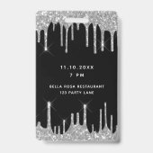 誕生日ブラックシルバーグリッタードリップスvip招待 バッジ (Back)