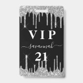 誕生日ブラックシルバーグリッタードリップスvip招待 バッジ (Front)
