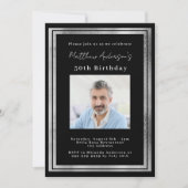 誕生日ブラックシルバーフォトラグジュアリー 招待状 (正面)
