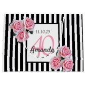 誕生日ブラックストライプ花模様モノグラム ラージペーパーバッグ (正面)