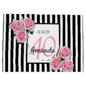 誕生日ブラックストライプ花模様モノグラム ラージペーパーバッグ (裏面)