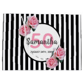 誕生日ブラックストライプ花模様モノグラム ラージペーパーバッグ (裏面)