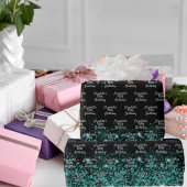 誕生日ブラックティール(緑がかった色)グリーングリッターダスト名 ラッピングペーパー