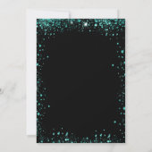 誕生日ブラックティール(緑がかった色)グリーングリッターダスト 招待状 (裏面)