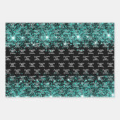 誕生日ブラックティール(緑がかった色)グリーングリッター名 ラッピングペーパーシート (正面3)