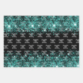 誕生日ブラックティール(緑がかった色)グリーングリッター名 ラッピングペーパーシート (正面)