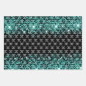 誕生日ブラックティール(緑がかった色)グリーングリッター名 ラッピングペーパーシート (正面3)