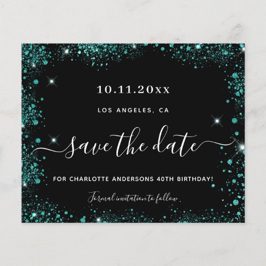 誕生日ブラックティール（緑がかった色）グリーン保存された日付カード (正面)