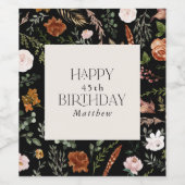 誕生日ブラックテラコッタフローラモダン植物学 ワインラベル (シングルラベル)