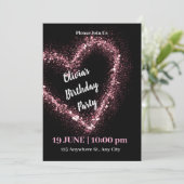 誕生日ブラックバラグリッター招待状 招待状 (スタンド正面)