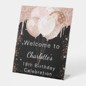 誕生日ブラックバラ金ゴールドグリッターパーティー歓迎 台座サイン (正面)