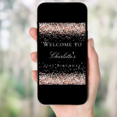 誕生日ブラックバラ金ゴールドグリッター歓迎 ポスター