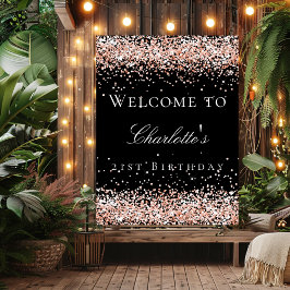 誕生日ブラックバラ金ゴールドグリッター歓迎 ポスター