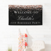 誕生日ブラックバラ金ゴールドグリッター歓迎 横断幕 (インサイチュ)