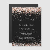 誕生日ブラックバラ金ゴールドグリッター高級パーティー マグネット招待状 (正面/裏面)