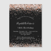 誕生日ブラックバラ金ゴールドグリッター高級パーティー マグネット招待状 (正面)