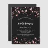 誕生日ブラックバラ金ゴールドスターラグジュアリー マグネット招待状 (正面/裏面)