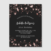 誕生日ブラックバラ金ゴールドスターラグジュアリー マグネット招待状 (正面)