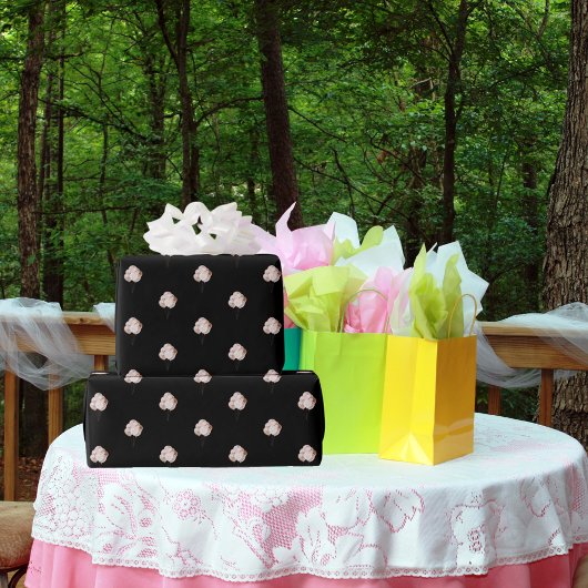 誕生日ブラックバラ金ゴールドバルーン ラッピングペーパー