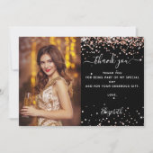 誕生日ブラックバラ金ゴールド写真サンキューカード 招待状 (正面)