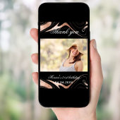 誕生日ブラックバラ金ゴールド写真サンキューカード 招待状