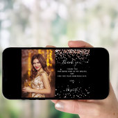 誕生日ブラックバラ金ゴールド写真サンキューカード 招待状