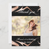 誕生日ブラックバラ金ゴールド写真サンキューカード 招待状 (正面)
