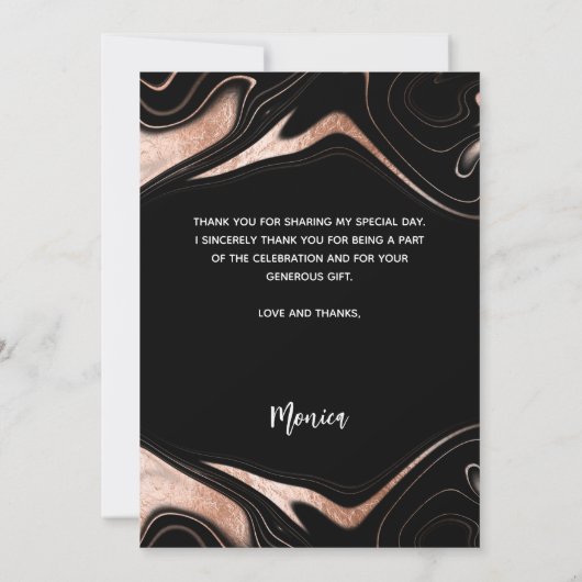 誕生日ブラックバラ金ゴールド写真サンキューカード 招待状 (裏面)