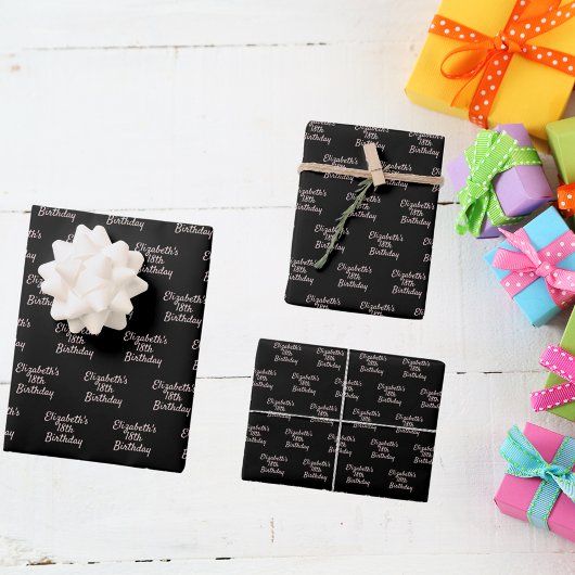 誕生日ブラックバラ金ゴールド名スクリプトのミニマル ラッピングペーパーシート