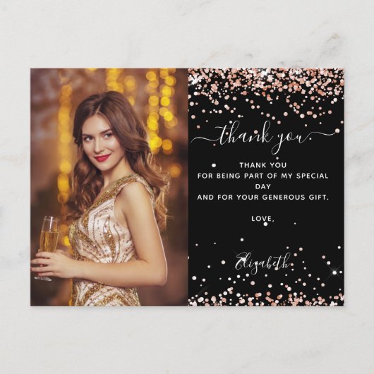 誕生日ブラックバラ金ゴールド感謝してい写真 ポストカード (正面)