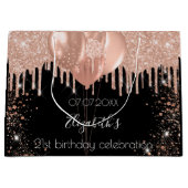 誕生日ブラックバラ金ゴールド赤面グリッターバルーン ラージペーパーバッグ (正面)